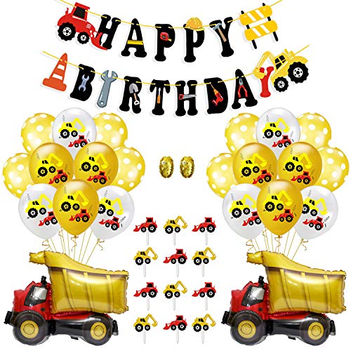 Product Cover Construction Birthday Party Supplies, Dump Truck Theme Birthday Decorations Kit for Boys with Cake Toppers, Happy Birthday Banner, Balloons, Decors - Ecore Fun