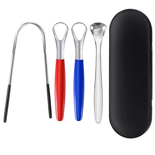 Product Cover Tongue Scraper, Tongue Cleaner, 5Pcs Stainless Steel Metal Tongue Scrapers Brush Oral Care Kit with Carrying Case, Reusable Tongue Scraping Cleaners for Adults and Kids Eliminate Bad Breath