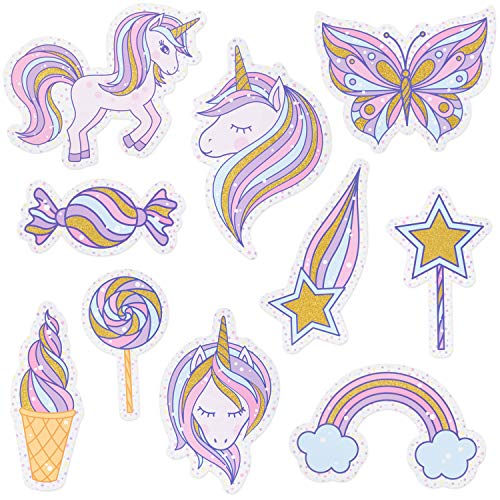 Product Cover Unicorn Birthday Party Supplies Decorations - 20 Beautiful Unicorn Themed Cutouts with Sparkle Gold Glitter