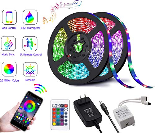 Product Cover LED Strip Lights with Remote Control Color Changing LED Light Strip,WiFi Music Sync LED Light Strips,RGB Waterproof LED Lights Rope Lights for Bedroom TV Wall Kitchen Mirror Dorm Christmas Kids