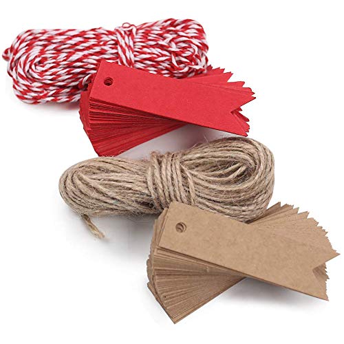 Product Cover Kraft Paper Label, 200pcs Gift Label Craft Tag, with 2 Free Natural Hemp Ropes, for Christmas Gift Arts and Crafts Wedding Holiday Christmas Day