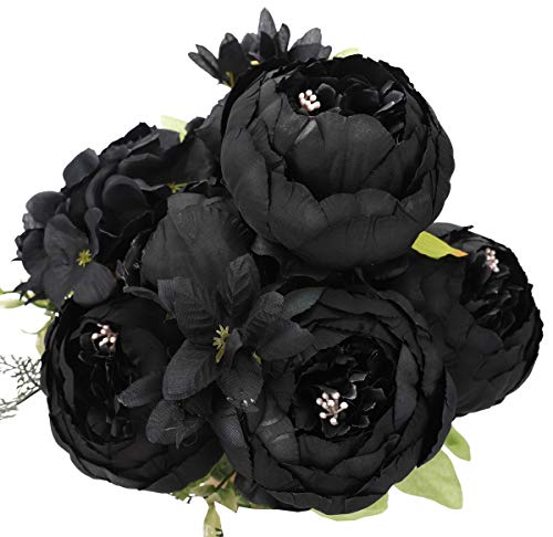 Product Cover Duovlo Artificial Peony Silk Flowers Fake Flowers Vintage Wedding Home Decoration,Pack of 1 (Black)