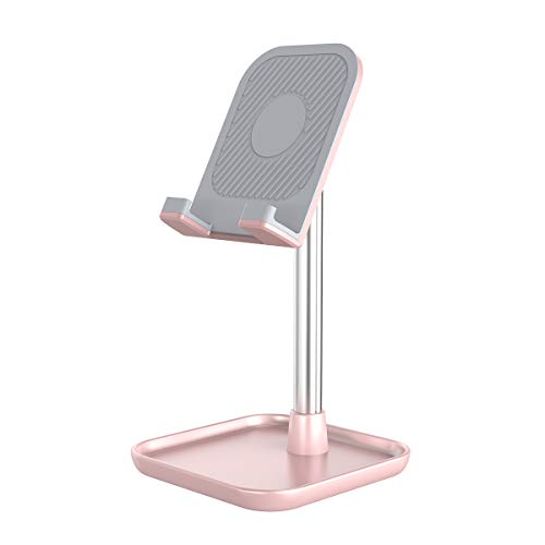 Product Cover Licheers Cell Phone Stand, Height and Angle Adjustable Phone Stand for Desk, Extendable Tablet Stand Compatible with iPad, iPhone, Android Smartphone, Nintendo Switch and More 4-13 inch Devices (Pink)