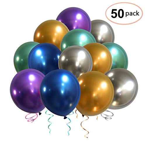 Product Cover Party Balloons, Nesus 50pcs 12 Inch Metallic Colorful Thicker Latex Balloons for Wedding Birthday Decorations (Metallic Balloons)