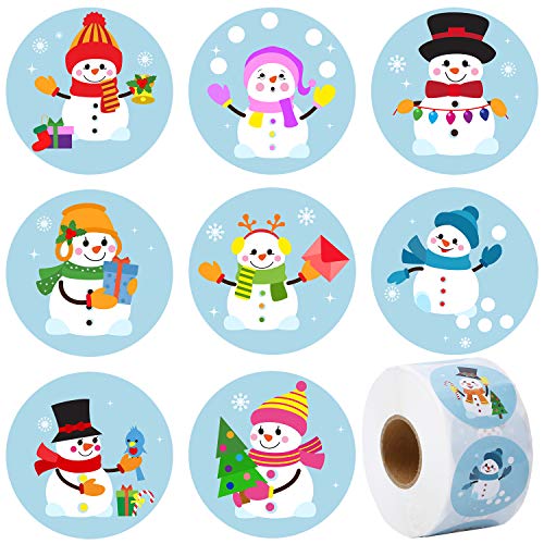 Product Cover Elcoho 600 Pieces Happy Snowman Stickers Assortment Snowman Roll Sticker Christmas Stickers for Party Favors Supplies