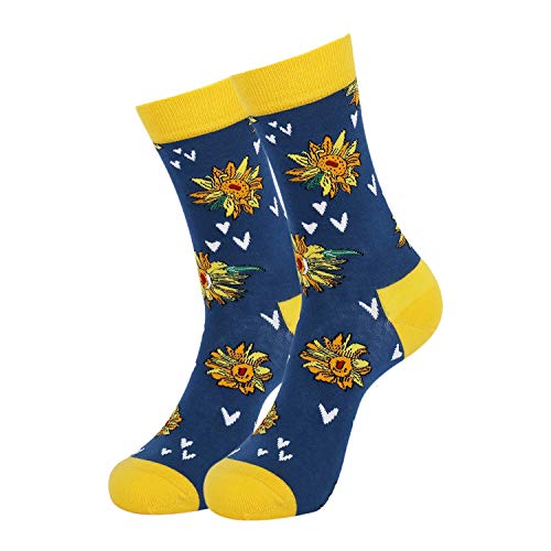 Product Cover Womens Novelty Sunflower Crew Socks Colorful Flowers Funky Patterned Casual Socks
