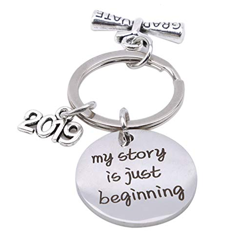 Product Cover GloryMM My Story is just Beginning Key Chain Jewelry Charm Keychain Class of Graduation Gift for Her and Him