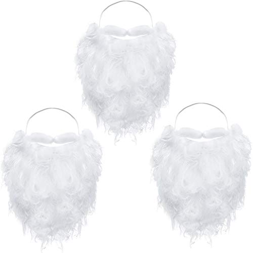 Product Cover Funny Santa Beard Costume White Fake Beard Christmas Santa Claus Beard Costume Accessories for Teens Adults Disguise Santa Claus on Christmas Party (3 Packs)