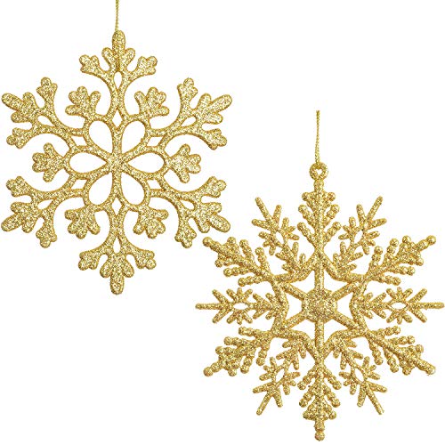 Product Cover DearHouse 36Pcs Christmas Glitter Snowflake Ornaments, 4 Inch Plastic Snowflake Christmas Tree Ornaments Decorations for Winter Wonderland Christmas Party Decorations, Gold