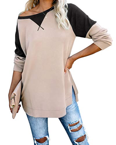 Product Cover Jescakoo Long Sleeve Loose Pullover Tunic Tops Side Split Plain Shirts