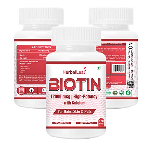 Product Cover HerbalLeaf High Potency Biotin 12000mcg Maximum Strength for Hair Growth - 120 Veg Tablets