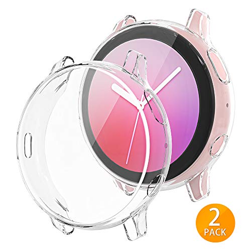 Product Cover Tensea Compatible with Galaxy Watch Active 2 Case, 2 Packs Soft TPU Bumper Full Around Screen Protector Cover for Samsung Galaxy Watch Active2 40mm (Clear, 40mm)