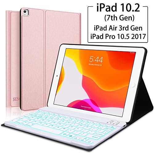 Product Cover iPad Keyboard Case for iPad 10.2(7th Generation)- iPad Pro 10.5 (Air 3) - 7 Colors Backlight, Magnetically Detachable Wireless Keyboard - Folio Cover for New iPad 10.2