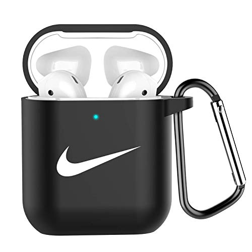 Product Cover Earphone Accessories for Airpods Case with Keychain Soft Protective Silicone Cover Skin for Apple Airpods 1&2 (Black-C)