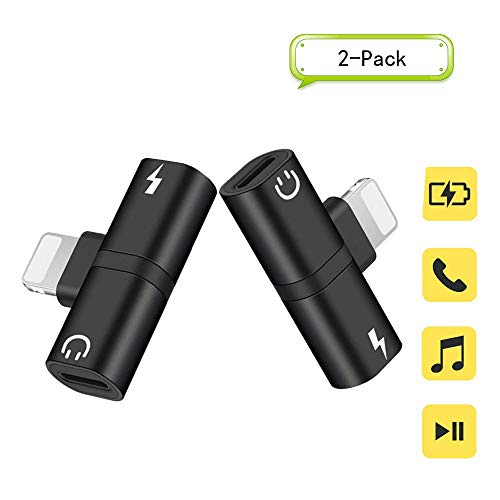 Product Cover ANGORADO Black Headphone Adapter Compatible with iPhone 7 8 Plus X XS Max XR Splitter, Dual Jack Adapter for ISO 10.3 and 11 or Later, Audio Charging Synchronous (2 Packs)