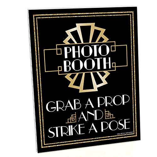 Product Cover Big Dot of Happiness Roaring 20's Photo Booth Sign - 1920s Art Deco Jazz Party Decorations - Printed on Sturdy Plastic Material - 10.5 x 13.75 inches - Sign with Stand - 1 Piece