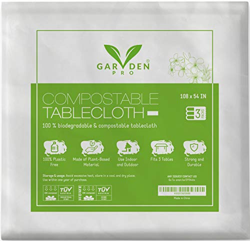 Product Cover 100% Compostable & Biodegradable Tablecloth -Rectangular Transparent White Disposable Table Covers- Pack of 3 54