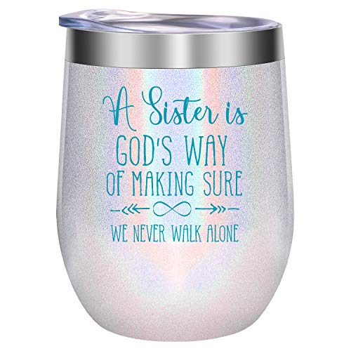 Product Cover Sister Gifts, Valentines Day Gifts for Sister - Little, Big Sister Gifts from Sister - Best God, Religious Gifts, Birthday Wine Gift Ideas for Sister in Law, Soul Sister - GSPY Sister Mug Wine Tumbler