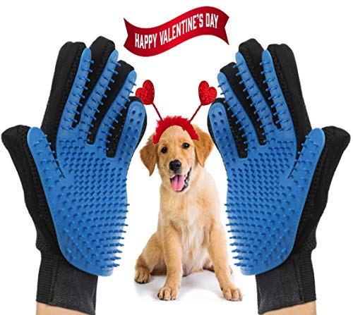 Product Cover Best Pet Grooming Gloves - Medical-Grade Silicone Pad Improved with 259 Soft Tips, Hair Deshedding Mitt for Dogs, Cats, Horses, Rabbits & more, Long, Short, Curly or Straight Fur - 1 Pair Right & Left