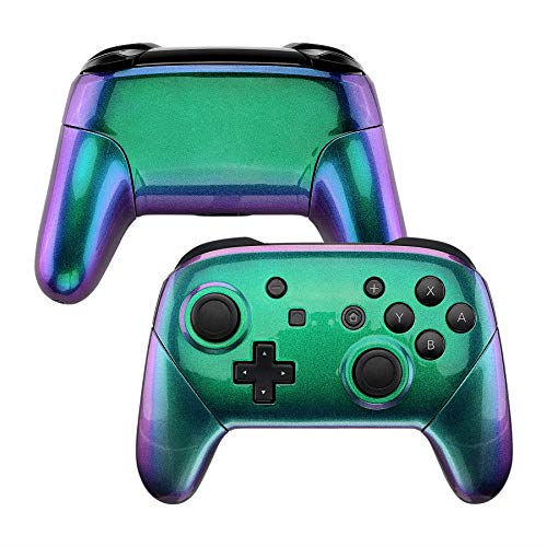 Product Cover eXtremeRate Chameleon Faceplate Backplate Handles for Nintendo Switch Pro Controller, Green Purple DIY Replacement Grip Housing Shell Cover for Nintendo Switch Pro - Controller NOT Included