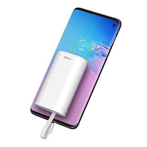 Product Cover iWALK Portable Charger 9000mAh Ultra-Compact Power Bank with Built-in USB C Cable, Compatible with Samsung Galaxy S10,S9,S8,Note 10,Moto Z3/2,LG V35/G8, Nintendo Switch, Google Pixel,OnePlus, White