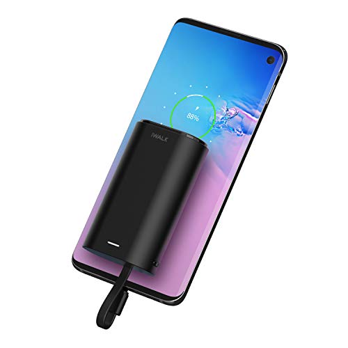 Product Cover iWALK Portable Charger 9000mAh Ultra-Compact Power Bank with Built-in USB C Cable, Compatible with Samsung Galaxy S10,S9,S8,Note 10,Moto Z3/2,LG V35/G8, Nintendo Switch, Google Pixel,OnePlus, Black