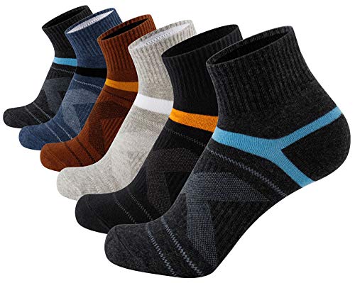 Product Cover Aserlin Mens Athletic Ankle Socks Performance Cotton Cushioned Colorful Socks for Sports, Running, Training & Hiking 6-Pack