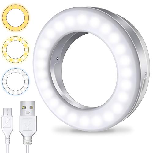 Product Cover Meifigno Selfie Ring Light [3 Light Modes] [Rechargeable], Clip on Phone Camera LED Light, Adjustable Brightness Selfie Circle Light for iPhone X Xr Xs Max 7 8 Plus 11 Pro Android iPad Laptop