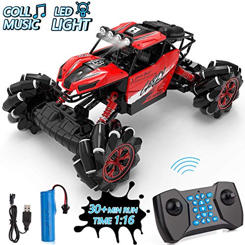 Product Cover MAO MAO JEWELRY Drift Remote Control Car 1: 16 Rechargeable RC Truck 2.4 Ghz 4WD High Speed Off Road Vehicle with LED Lights & Music, Car Toys for Boys Girls (Red)