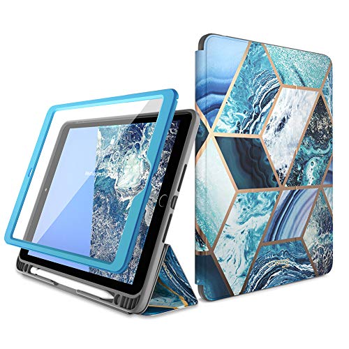 Product Cover i-Blason Cosmo Case for New iPad 7th Generation, iPad 10.2 2019 Case, Full-Body Trifold with Built-in Screen Protector Protective Smart Cover with Auto Sleep/Wake & Pencil Holder (Blue)