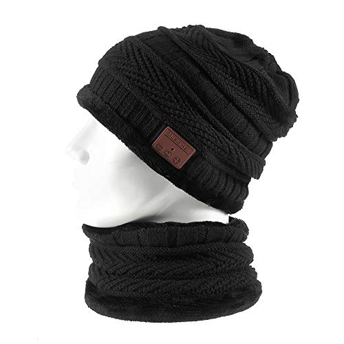 Product Cover Bluetooth Beanie Winter Music Hat, Wireless Earphone Beanie Headphones with HD Stereo Speakers Built-in Microphone, Extra Free Neck Warmer for Men Women Black