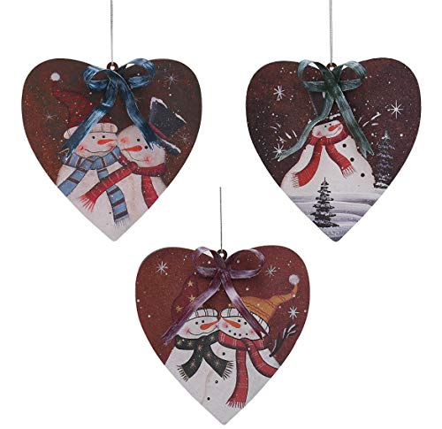 Product Cover Christmas Heart Hanging Ornament Metal Snowman Decor Set of 3, 4X4.3 Inch Rustic Christmas Tree Snowman Decoration Heart Ornament Wall Door Hanging Decoration Party Decor (Heart Ornament)