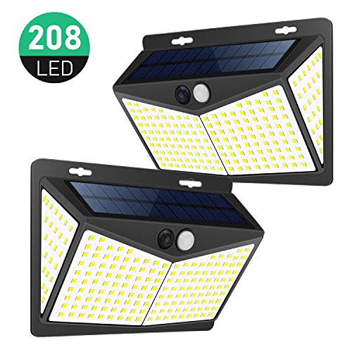 Product Cover 208LED Solar Motion Sensor Light Outdoor,3 Modes Wireless Super Bright Waterproof Solar Flood Night Lights with 270°Wide Angle for Patio Yard Deck Stairway Garden Walkway(2pack)