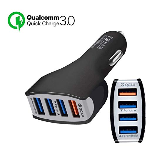 Product Cover 4 Ports Car Charger Quick Charge 3.0 USB Fast Adapter car Charger,QC 3.0 Fast Charging Adapter Multi Protection for Smartphones Samsung Sony,iPhone iPad and More
