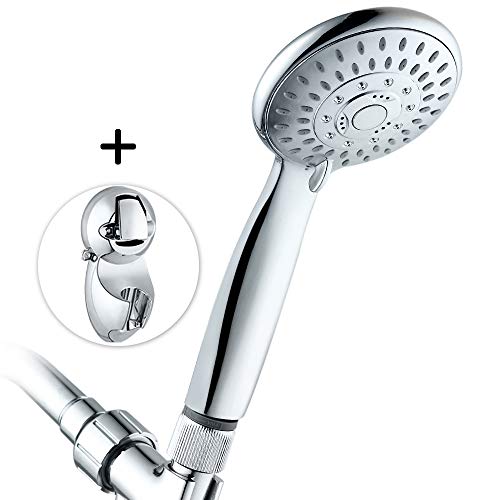 Product Cover High Pressure Handheld Shower Head, 5 Settings Shower Head with Adjustable Height Suction Cup Bracket, 60 Inches Hose and Flow Regulator, Fog Surface Design