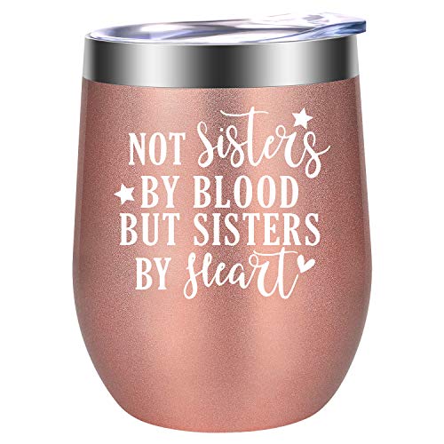 Product Cover Friends Like Sisters Gifts, Best Friend Gifts for Women - Funny Birthday, Friendship, Valentines Day Gifts for Friends, Soul Sister, BFF - LEADO Not Sisters by Blood but Sisters by Heart Wine Tumbler