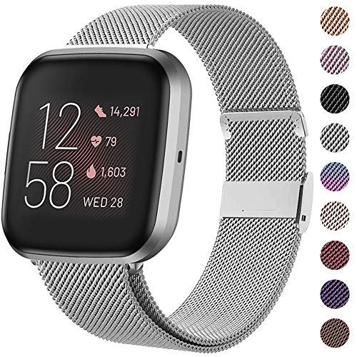 Product Cover HAPAW Bands Compatible with Fitbit Versa/Versa 2, Women Men Metal Stainless Steel Replacement Sport Bracelet Strap Wristbands Accessories Small Large with Magnet Lock for Versa Smartwatch