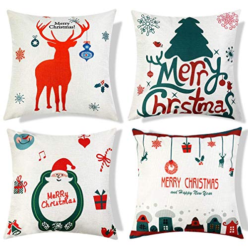 Product Cover Christmas Pillow Covers 18 x 18 Inches Pack of 4 Decorative Square Throw Pillow Covers Set Cushion Cases Pillowcases for Sofa Bedroom Car