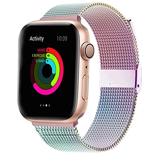 Product Cover QIENGO Compatible with Apple Watch Band 38mm 40mm, Stainless Steel Mesh Loop with Adjustable Magnet Closure Sport Strap Wristband Compatible for iWatch Series 5/4/3/2/1 (38mm/40mm Colorful)