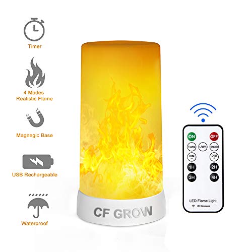Product Cover LED Flame Effect Light, CFGROW Flame Lamp with IR Wireless Remote & Timer, USB Rechargeable Flameless Candle Waterproof Dimmable 4 Modes Lantern for Halloween Christmas Room Party Bar Decor