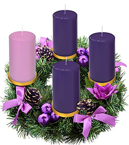 Product Cover Elite Holiday Products Purple Ribbon Advent Wreath Ring Candle Holder for Pillar Advent Candles - Large Size 17 X 17 - Christmas Advent Wreaths Candleholder Stand - Advent Candle Decor - Advent Gifts