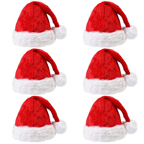 Product Cover Aneco 6 Pack Christmas Santa Hats Plush Velvet in Traditional Red and White with Comfort Liner Santa Hat for Christmas Costume Party and Holiday Event (6)