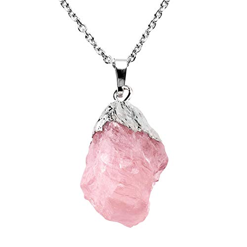 Product Cover Top Plaza Reiki Healing Crystal Stone Pendant Necklace Irregular Natural Raw Rose Quartz Gemstone Necklaces for Womens