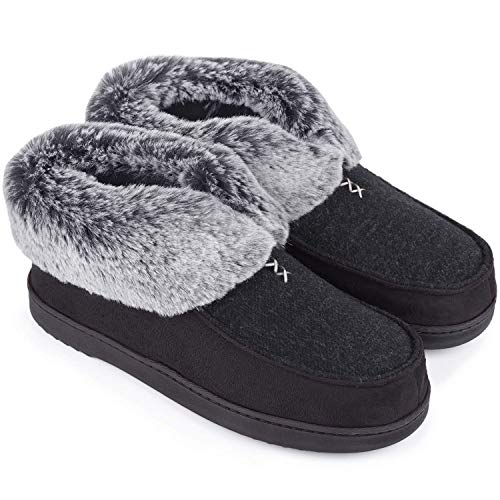 Product Cover Women's Cozy Memory Foam Slippers Fluffy Wool Like Faux Fur Fleece Lined House Shoes with Non Skid Indoor Outdoor Sole