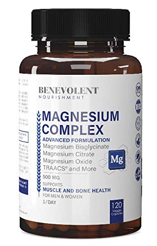Product Cover Magnesium Complex 500mg - Magnesium Citrate, Oxide, Taurate, Bisglycinate Chelate TRAACS - Max Absorption Supplement for Sleep, Leg Cramps, Muscle Relaxation, Headaches - 120 Vegan, Non-GMO Capsules