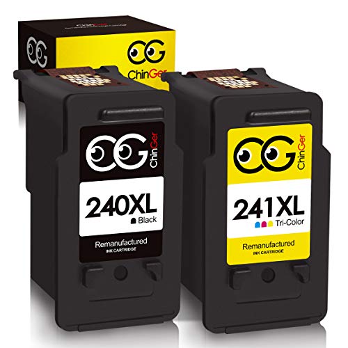 Product Cover CHINGER Remanufactured Canon Ink Cartridges 240 and 241 Replacement for Canon PG-240XL CL-241XL 240 XL 241 XL for Canon Pimax MG3620 TS5120 MG2120 MG3520 MX452 MX512 MX532 MX472 (1 Black, 1 Tri-Color)