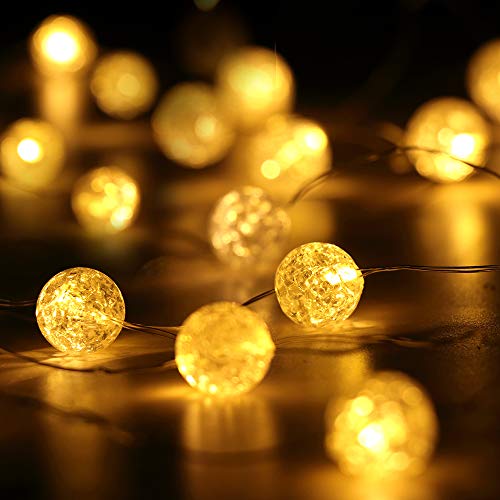 Product Cover HuTools Globe String Lights Crystal Crackle Ball Lights 10FT 30 LED Warm White Battery Operated Fairy Hanging Lights Perfect for Bedroom, Indoor, Outdoor, Wedding, Valentines Day