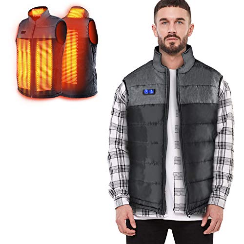 Product Cover Heated Vest for Man/Woman, Electric Heating Coat USB Heating, Dual Independent Temperature Control, Extra Collar Heated for Hiking, Ice skating w/Heated Jacket/Sweater/Thermal Underwear(Black Gray, L)