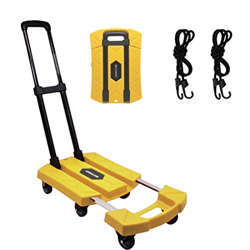 Product Cover Folding Hand Truck 6 Wheel-roate 200Kg/440lbs Heavy Duty Solid Construction Utility Dolly Trolley Cart Compact and Lightweight for Luggage/Personal/Travel/Auto/Moving and Office Use (Yellow)