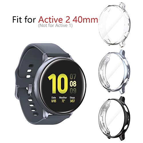 Product Cover Seltureone (3 Pack) Compatible for Samsung Galaxy Watch Active 2 Case 40mm (2019), Heavy-Duty Overall Full Body Protective TPU Anti-Scratch Cover for Active2 40mm (Clear,Black,Gray)